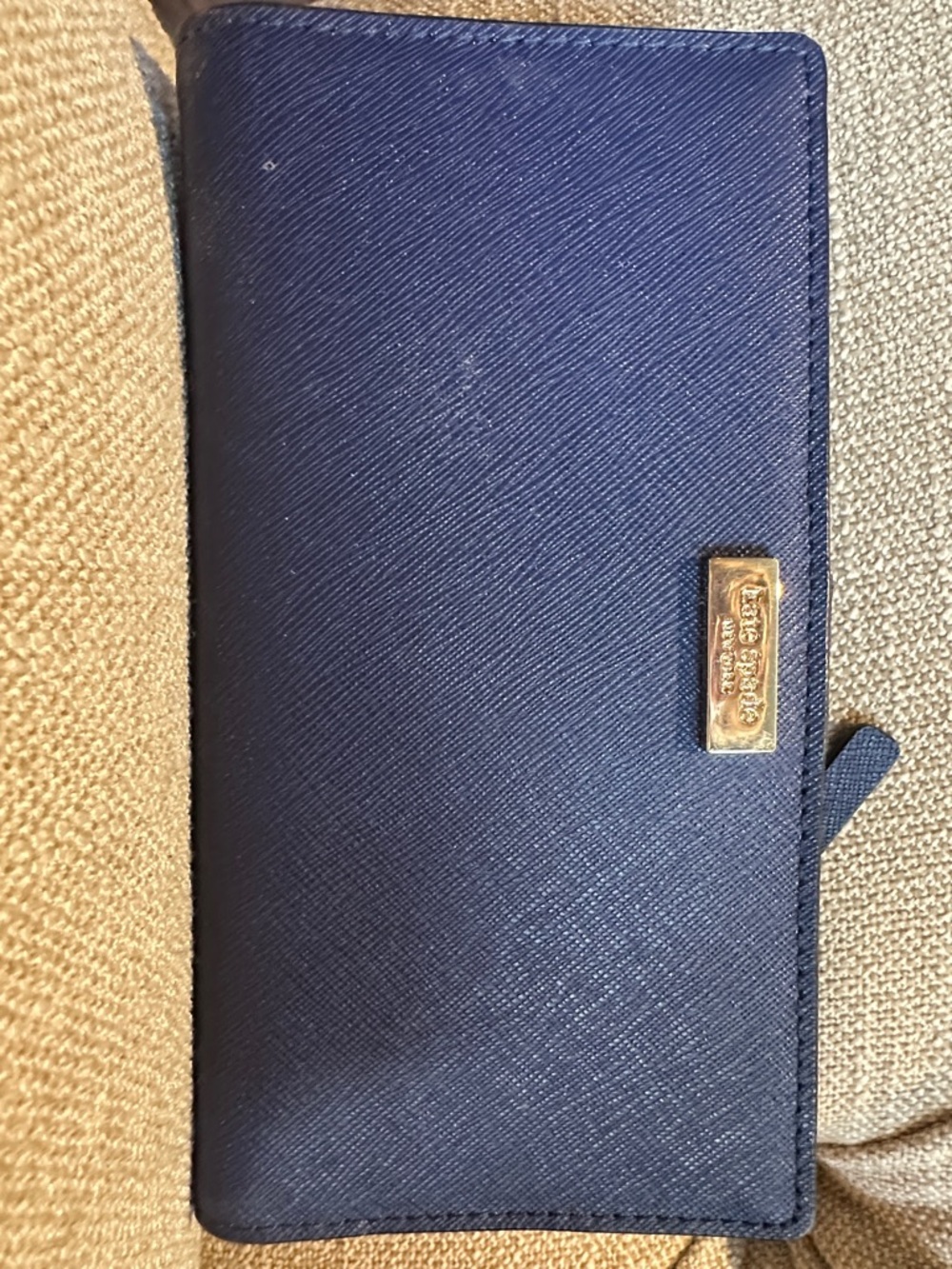 kate spade royal blue continental card wallet with gold snap